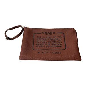 Coach Storypatch Leather Wristlet Pouch Brown Zip Clutch